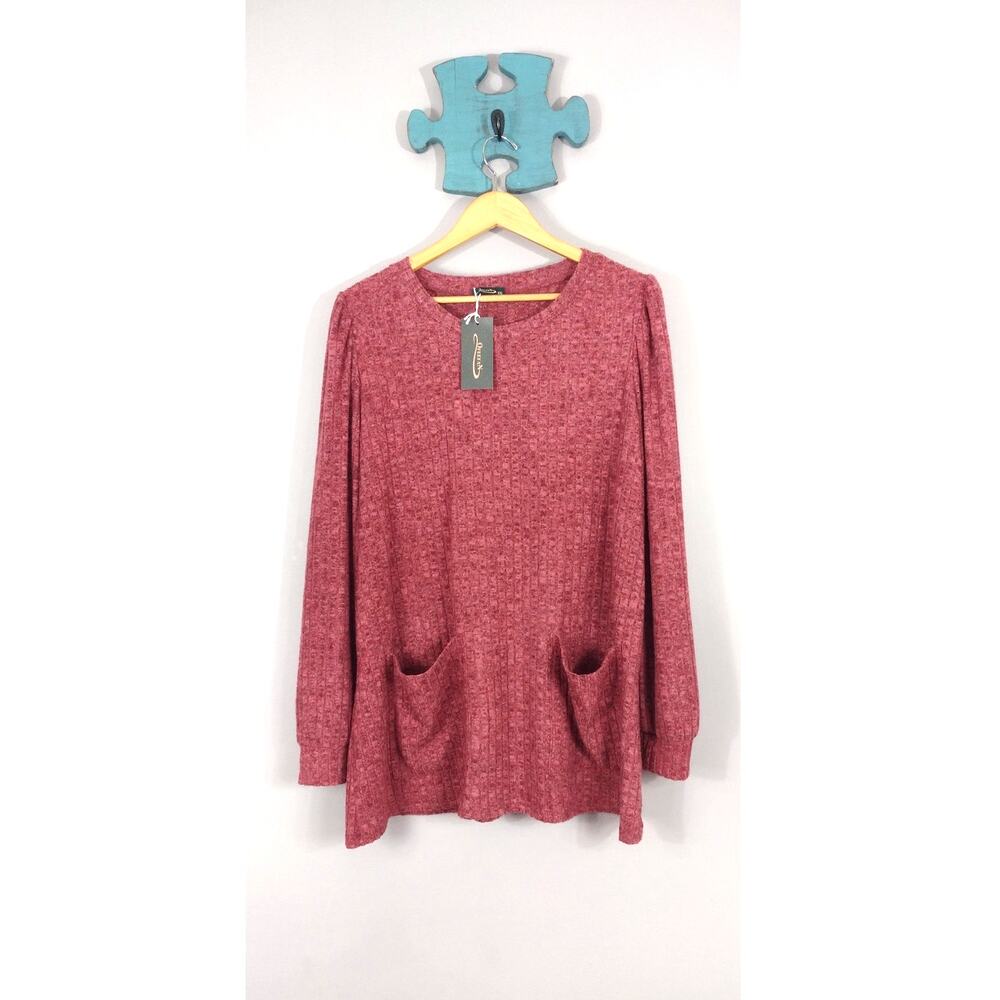 NWT OFEEFAN Mauve Lagenlook Oversized Pocket Sweater Tunic 2XL